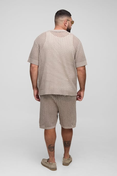 Plus Oversized Boxy Open Crochet Shirt & Short Set - Image 2