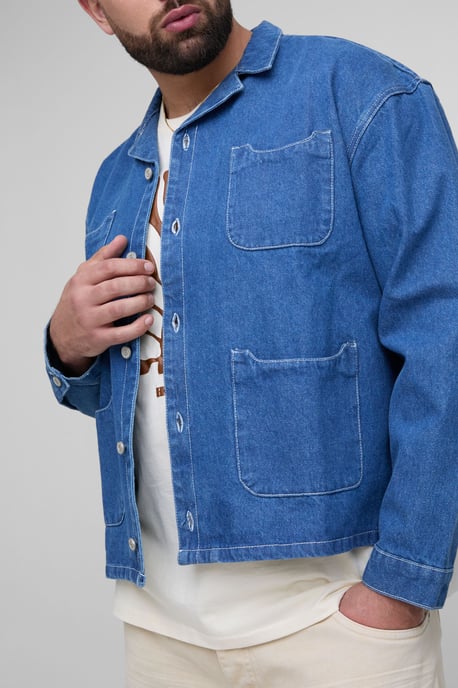 Plus Oversized Boxy Carpenter Pocket Denim Shirt - Image 3