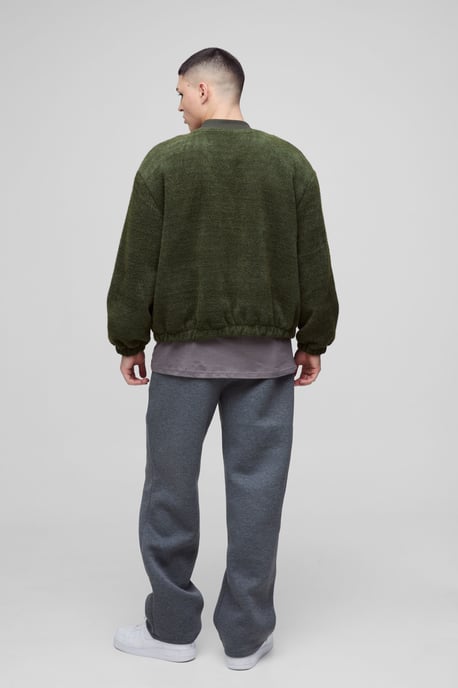Oversized Boxy Fluffy Textured Bomber Jacket - Image 2