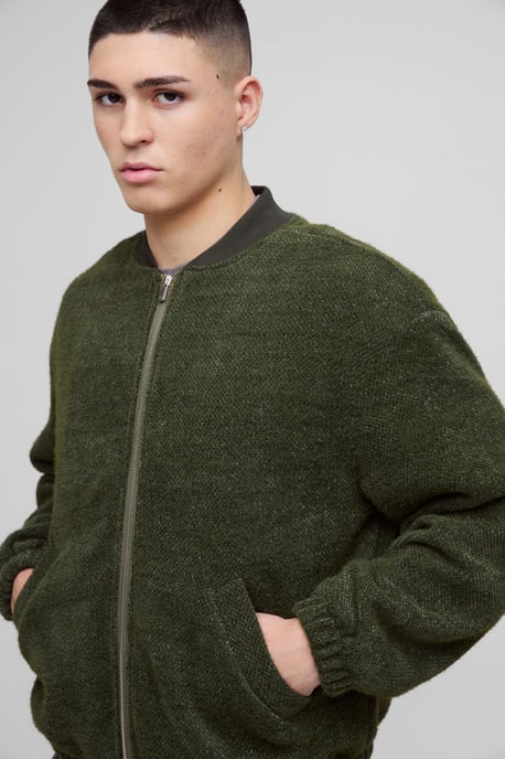 Oversized Boxy Fluffy Textured Bomber Jacket - Image 3