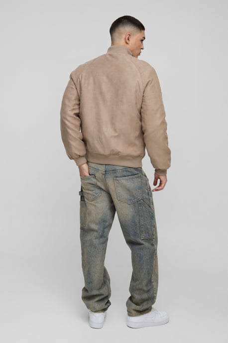 Raglan Regular Fit Funnel Neck Faux Suede Bomber Jacket - Image 2