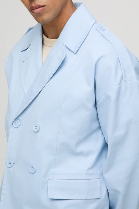 Oversized Boxy Double Breasted Twill Mac Jacket - Image 3