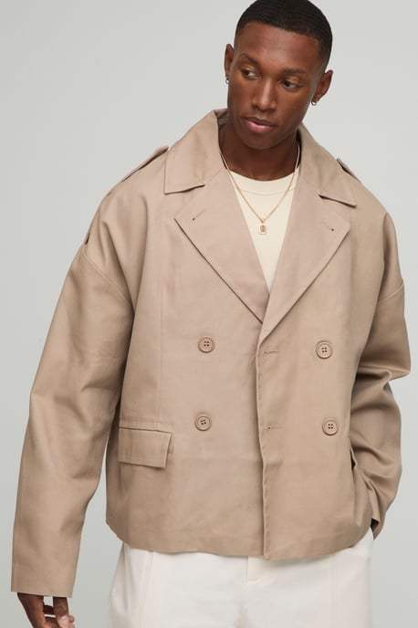 Oversized Boxy Double Breasted Twill Mac Jacket - Image 1