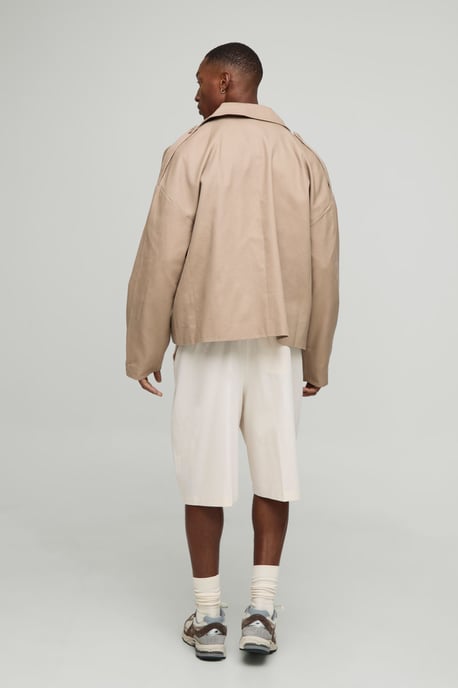 Oversized Boxy Double Breasted Twill Mac Jacket - Image 2