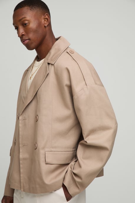 Oversized Boxy Double Breasted Twill Mac Jacket - Image 3
