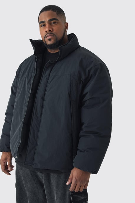 Plus Funnel Neck Padded Jacket In Black - Image 1