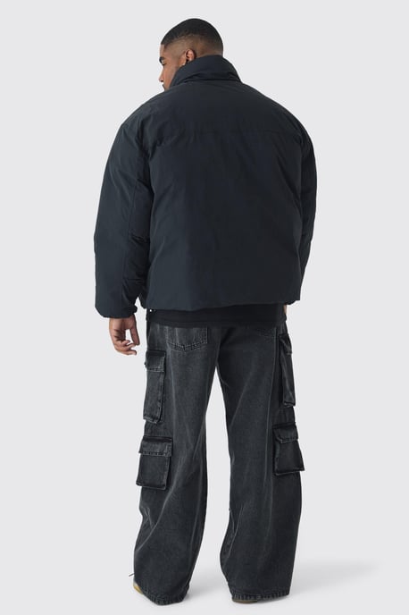 Plus Funnel Neck Padded Jacket In Black - Image 2