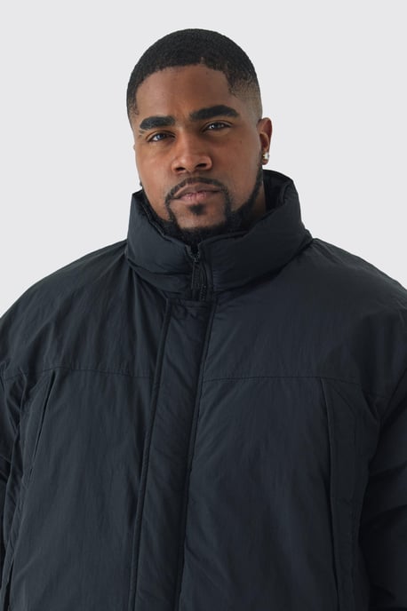 Plus Funnel Neck Padded Jacket In Black - Image 3