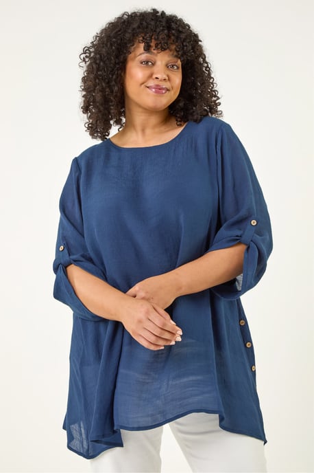 Curve Buttoned Side Asymmetric Top - Image 1