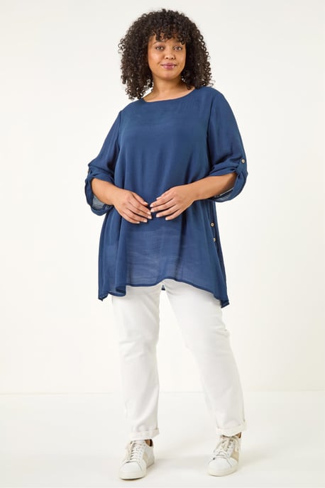 Curve Buttoned Side Asymmetric Top - Image 2