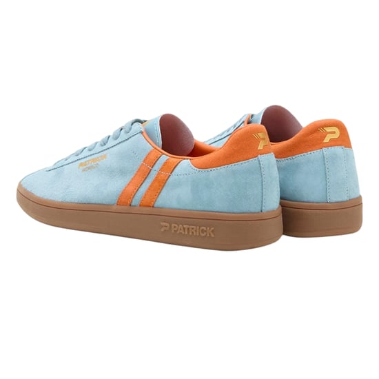 Patrick Mens Monaco Suede Cupsole Trainers (Light Blue/Orange) - Image 2