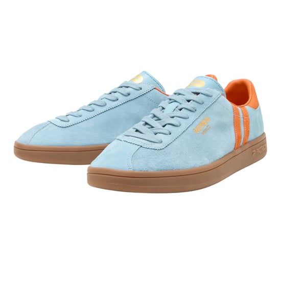 Patrick Mens Monaco Suede Cupsole Trainers (Light Blue/Orange) - Image 3