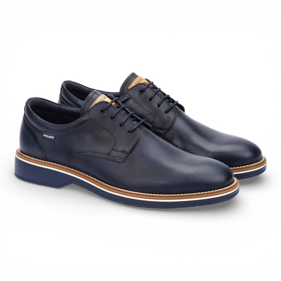 Pikolinos Men's Blue Leather Lace-Up Derby Comfort Shoes - Claret - Image 3