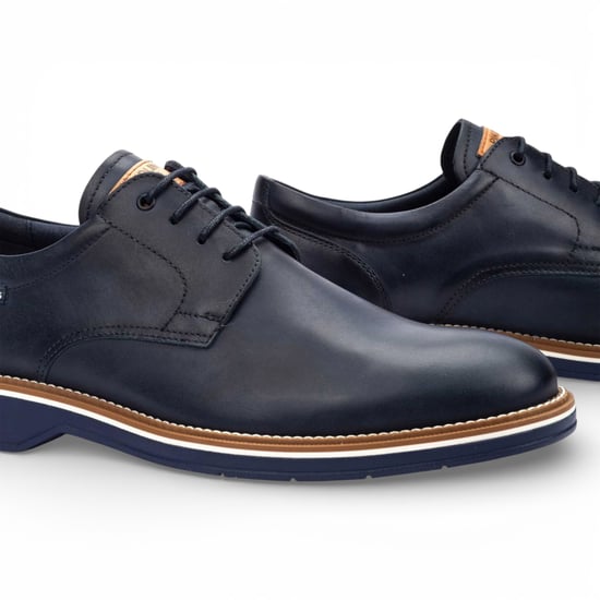 Pikolinos Men's Blue Leather Lace-Up Derby Comfort Shoes - Claret - Image 5