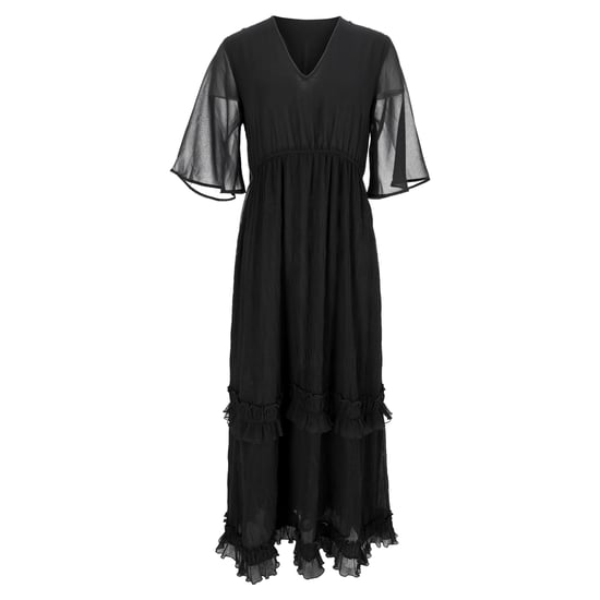 Ganni maxi-jurk met V-hals en plooien in zwart polyester - Image 1