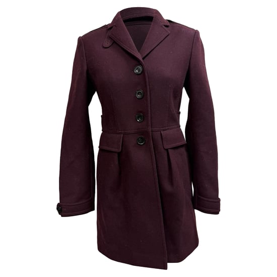 Burberry Brit Single-Breasted Short Coat in Burgundy Wool - Image 1