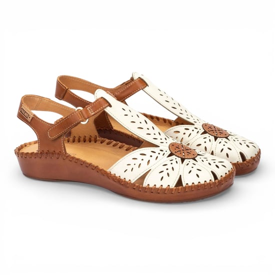 Pikolinos dames sandalen met sleehak, gemaakt van bruin en crèmekleurig leer - P-Vallarta - Image 3