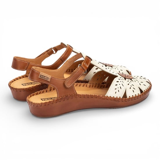 Pikolinos dames sandalen met sleehak, gemaakt van bruin en crèmekleurig leer - P-Vallarta - Image 4