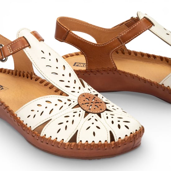 Pikolinos dames sandalen met sleehak, gemaakt van bruin en crèmekleurig leer - P-Vallarta - Image 5