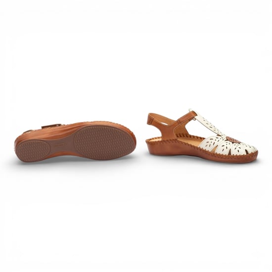 Pikolinos dames sandalen met sleehak, gemaakt van bruin en crèmekleurig leer - P-Vallarta - Image 6
