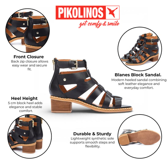 Pikolinos damessandalen met blokhak, zwart leer - Blanes - Image 2