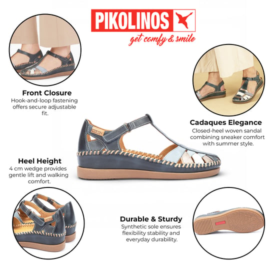 Pikolinos dames sandalen met halfopen sleehak van oceaanblauw leer - Cadaques - Image 2
