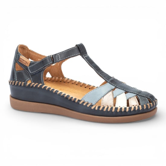 Pikolinos dames sandalen met halfopen sleehak van oceaanblauw leer - Cadaques - Image 3