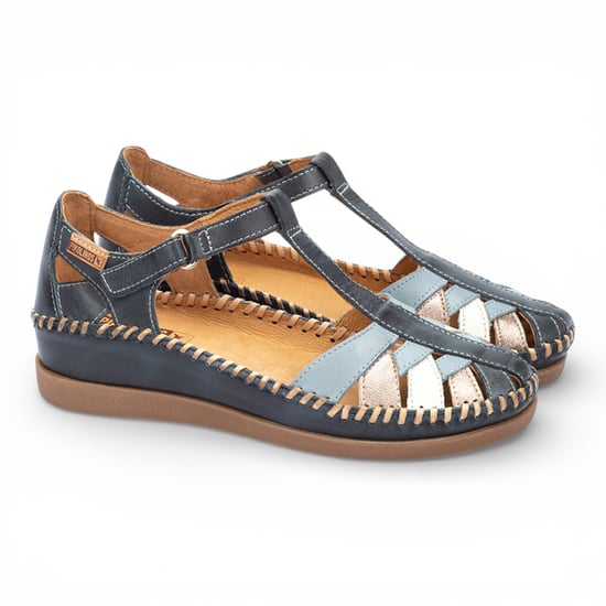 Pikolinos dames sandalen met halfopen sleehak van oceaanblauw leer - Cadaques - Image 4