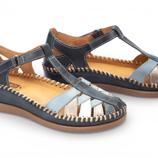 Pikolinos dames sandalen met halfopen sleehak van oceaanblauw leer - Cadaques - Image 5