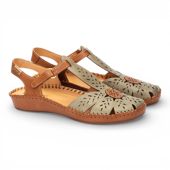 Pikolinos dames sandalen met sleehak, gemaakt van bruingroen leer en voorzien van demping - P-Vallarta - Image 3