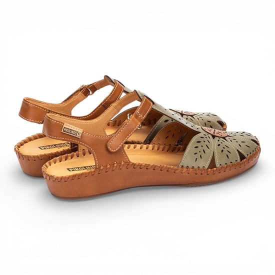 Pikolinos dames sandalen met sleehak, gemaakt van bruingroen leer en voorzien van demping - P-Vallarta - Image 4