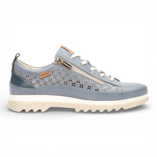 Pikolinos dames sneakers met vetersluiting en ritssluiting, denimblauw leer - Vigo - Image 1