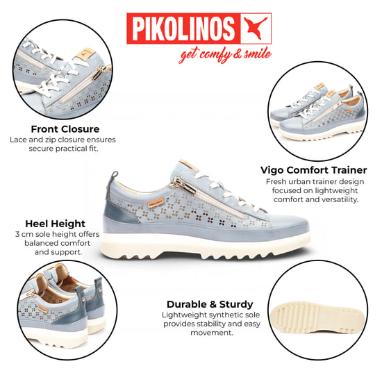 Pikolinos dames sneakers met vetersluiting en ritssluiting, denimblauw leer - Vigo - Image 2