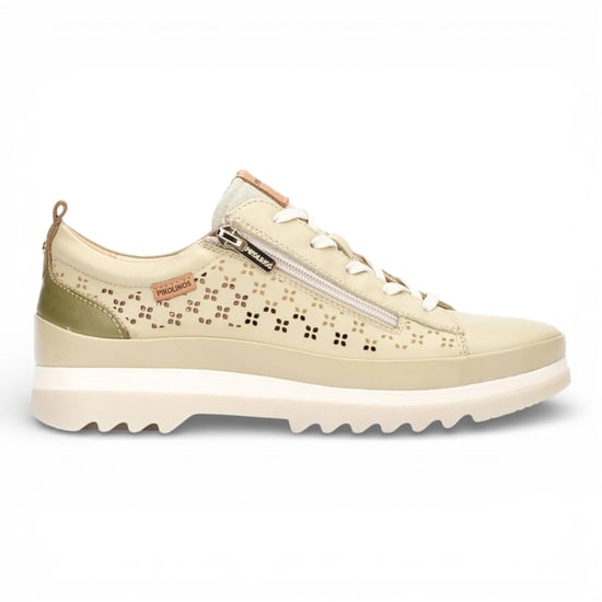 Pikolinos Women’s Apple Green Leather Lace Up Zip Trainer Sneaker Shoes - Vigo - Image 1