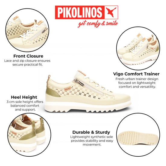 Pikolinos Women’s Apple Green Leather Lace Up Zip Trainer Sneaker Shoes - Vigo - Image 2