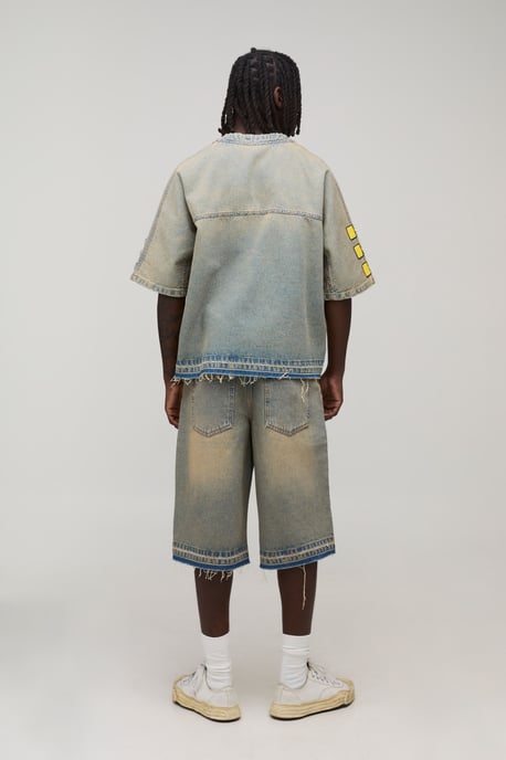 Washed Moto Badge Longline Jorts - Image 2