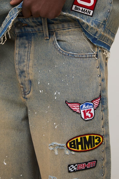 Washed Moto Badge Longline Jorts - Image 3