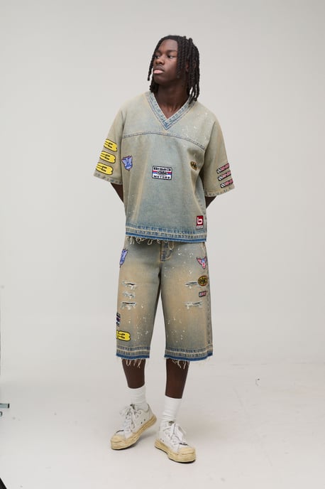 Washed Moto Badge Longline Jorts - Image 4