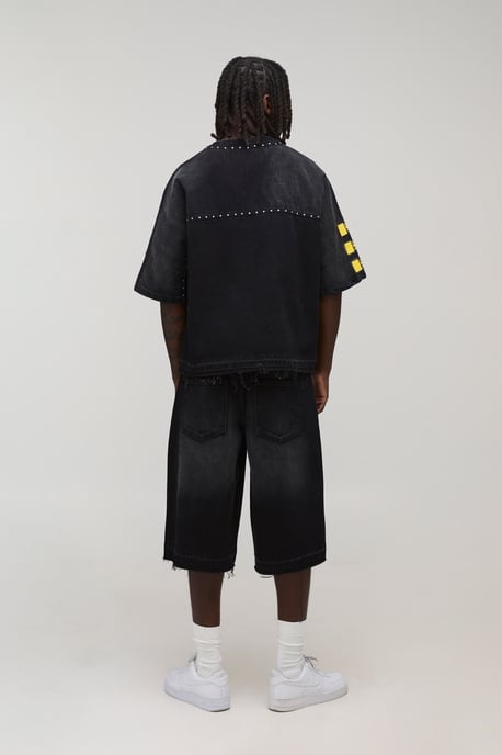 Washed Moto Badge Longline Jorts - Image 2