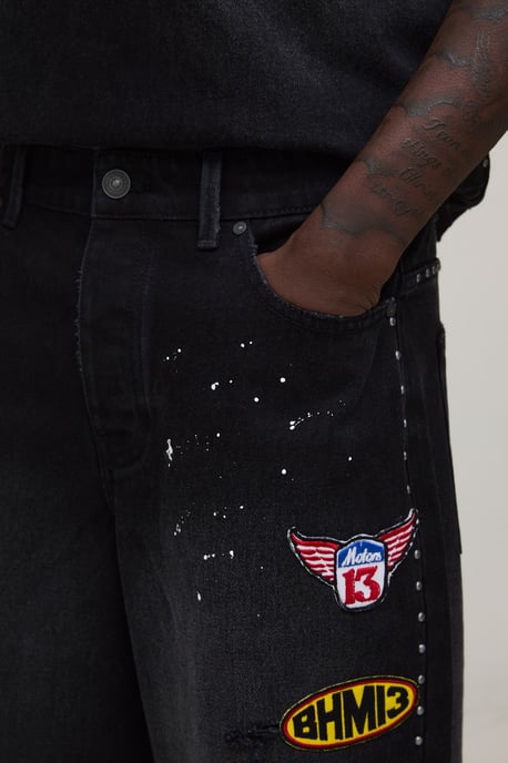 Washed Moto Badge Longline Jorts - Image 3