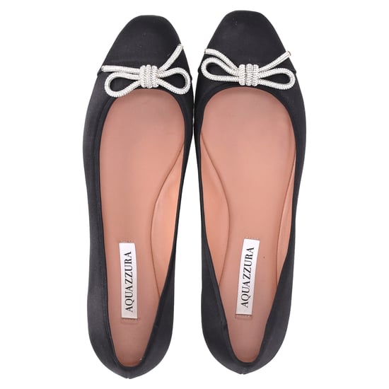Aquazzura Parisina Crystal Embellished Ballet Flats in Black Satin - Image 5