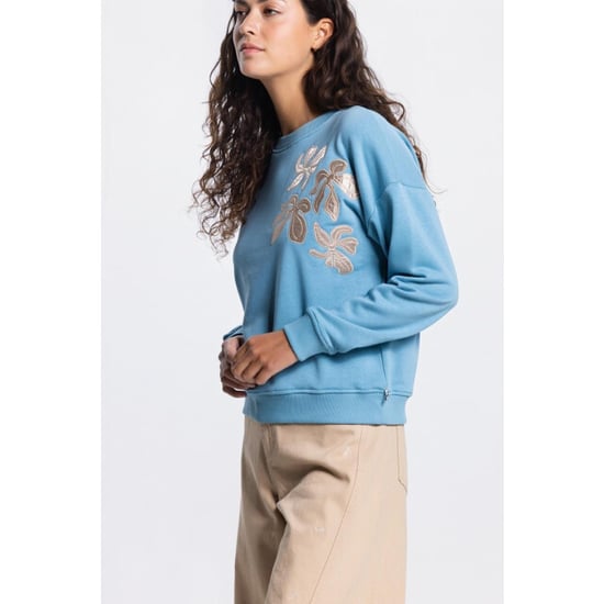 Jansen Amsterdam Maika sw 165 sweat long sleeve satin flowers embroidery 000750 aquamarijn - Image 5
