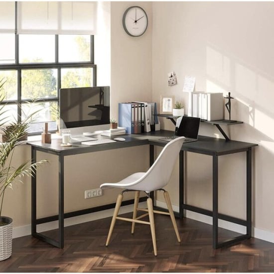 MAZAZU Hoekbureau industrieel – met monitorstandaard – 140 × 130 × 76 cm - Image 1