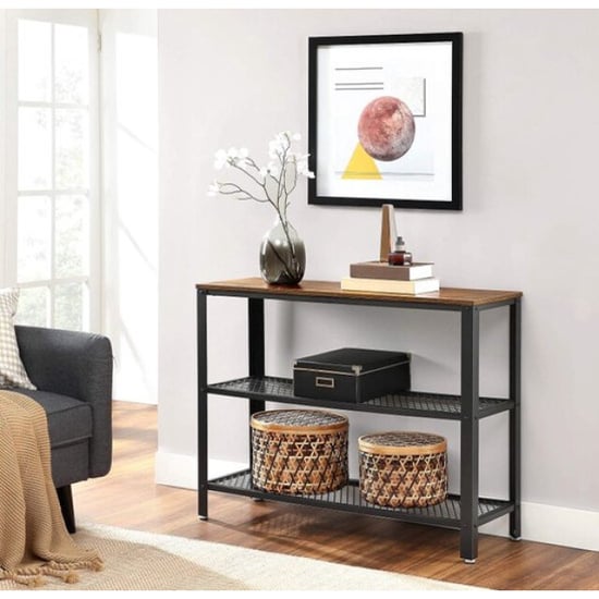 MAZAZU Industriële sidetable – met 2 gaasplanken /bruin – 101,5 × 35 × 80 - Image 1