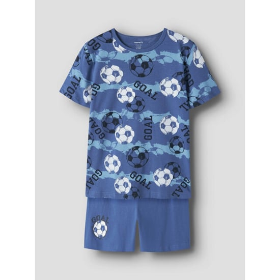 Name It Jongens korte pyjama set shortama nkmnightset blauw voetbal print - Image 3