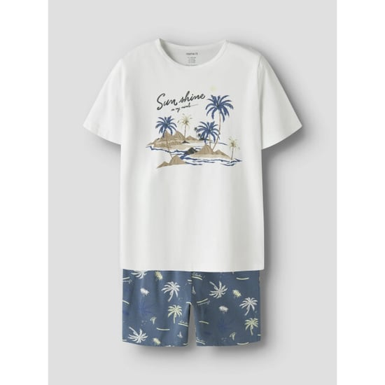 Name It Jongens korte pyjama set shortama nkmnightset wit/blauw palm print - Image 4