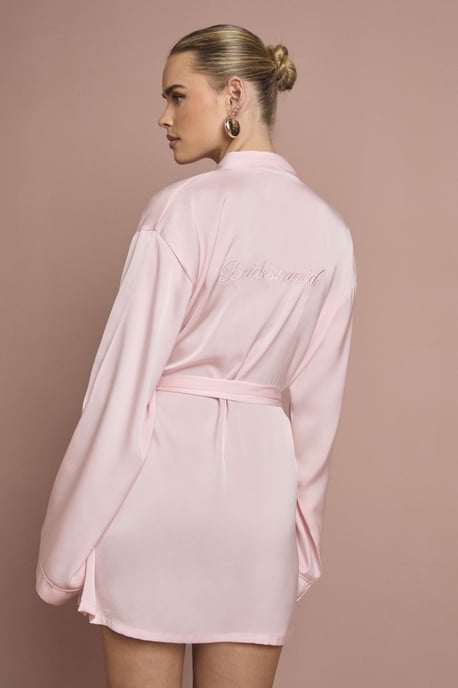 Bridal 'Bridesmaid' Satin Embroidered Short Robe - Image 1