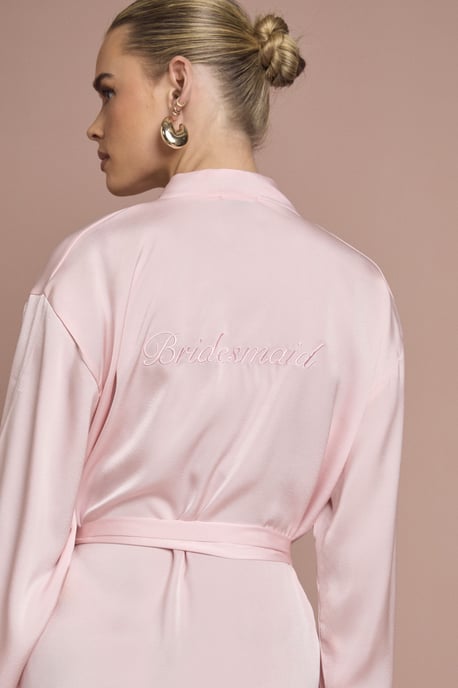 Bridal 'Bridesmaid' Satin Embroidered Short Robe - Image 4