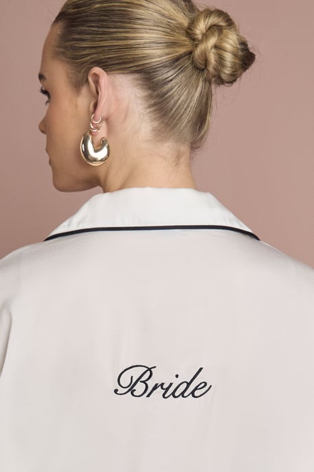 Bridal 'Bride' Satin Embroidered Long Sleeve Shirt & Trousers Pyjama Set - Image 4