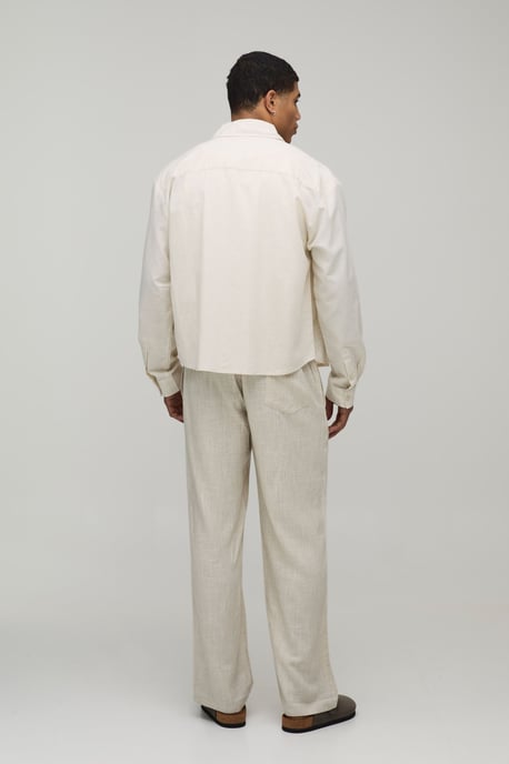 Oversized Boxy Long Sleeve Linen Blend Shirt - Image 2